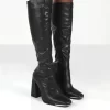 Caryn Black Pu Wide Fit Knee High Block Heeled Boot
