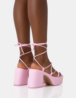 Darcy Baby Pink Strappy Lace Up Square Toe Mid Flatform Heels -Chic Step Shop 771A2413 scaled