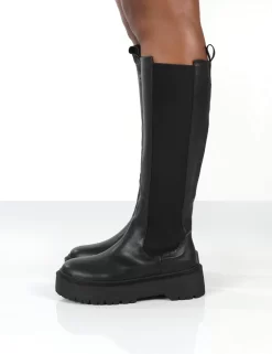 Andi Black Knee High Chunky Sole Boots -Chic Step Shop 771A2415