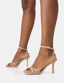 Erin Camel Nylon Barely There Square Toe Mid Heels 6 Erin Camel Nylon Barely There Square Toe Mid Heels -Chic Step Shop 771A2426 scaled