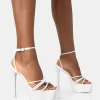 Afterhours White Patent Strappy Platform Square Toe Stiletto Heels