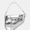 The Fox Metallic Silver Croc Studded Saddle Shoulder Bag