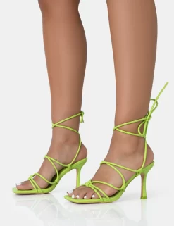 Duet Neon Lime Knot Strappy Lace Up Square Toe Mid Heels -Chic Step Shop 771A2554 scaled