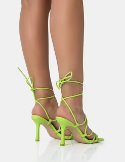 Duet Neon Lime Knot Strappy Lace Up Square Toe Mid Heels -Chic Step Shop 771A2556 scaled