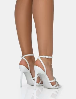 Sweetest White PU Strappy Heart Buckle Square Toe Stiletto Heels -Chic Step Shop 771A2576 scaled