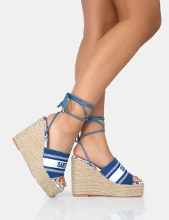 Take Off Navy Embroidered Santorini Lace Up Raffia Square Toe Wedge Heels -Chic Step Shop 771A2605 scaled