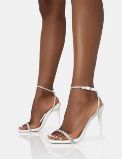 Evan White PU Diamante Barely There Square Toe Stiletto Heels -Chic Step Shop 771A2810 scaled