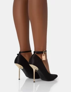 Lotty Black Satin Padlock Ankle Detail Pointed Court Stiletto Heels 7 Lotty Black Satin Padlock Ankle Detail Pointed Court Stiletto Heels -Chic Step Shop 771A2844 scaled