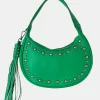 The Cato Green Pu Studded Tassel Boho Shoulder Bag