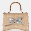 The Bow Natural Raffia Bamboo Handle Diamante Bow Grab Bag