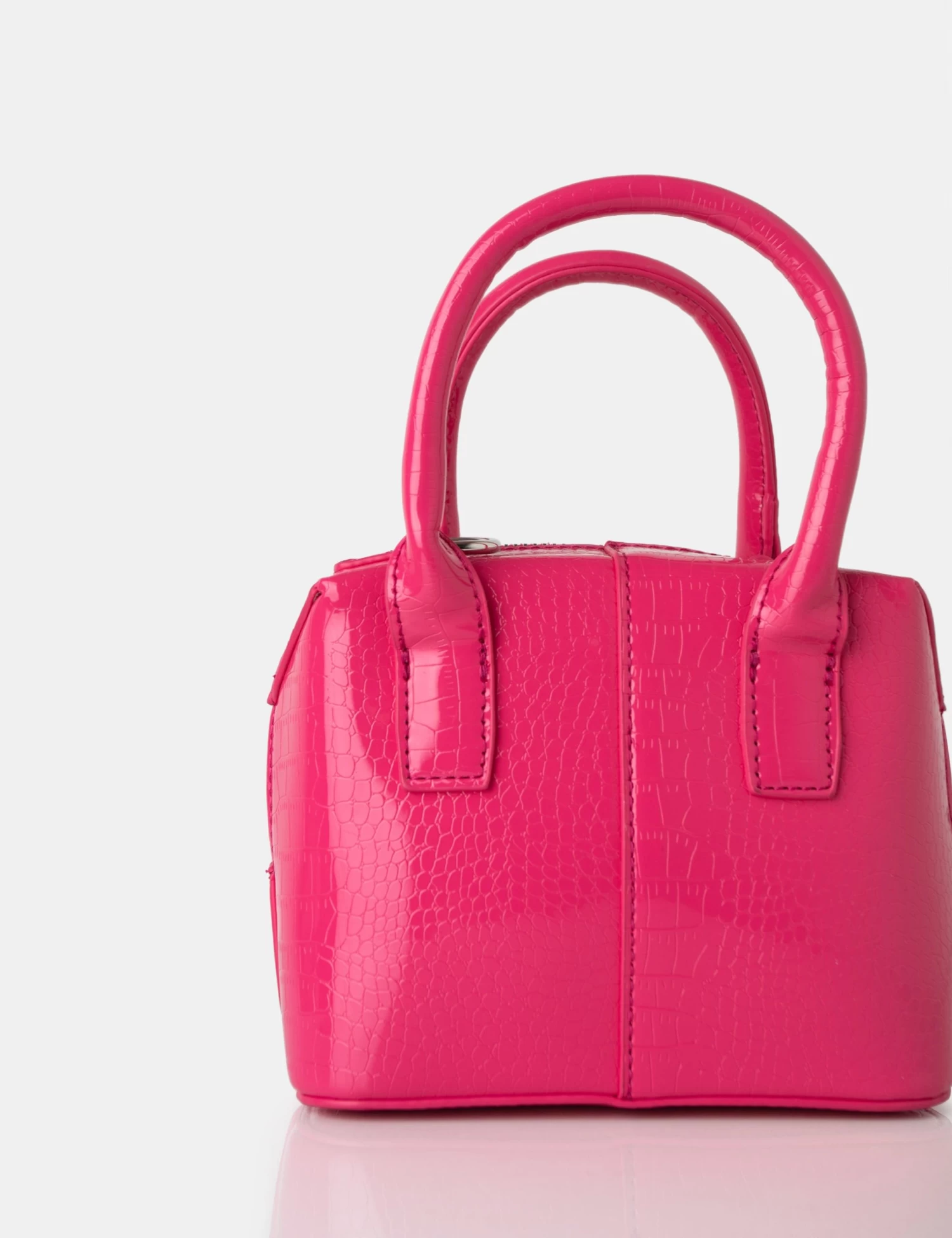 The Bode Bright Pink Croc Square Top Handle Mini Bag 3 The Bode Bright Pink Croc Square Top Handle Mini Bag - Image 3