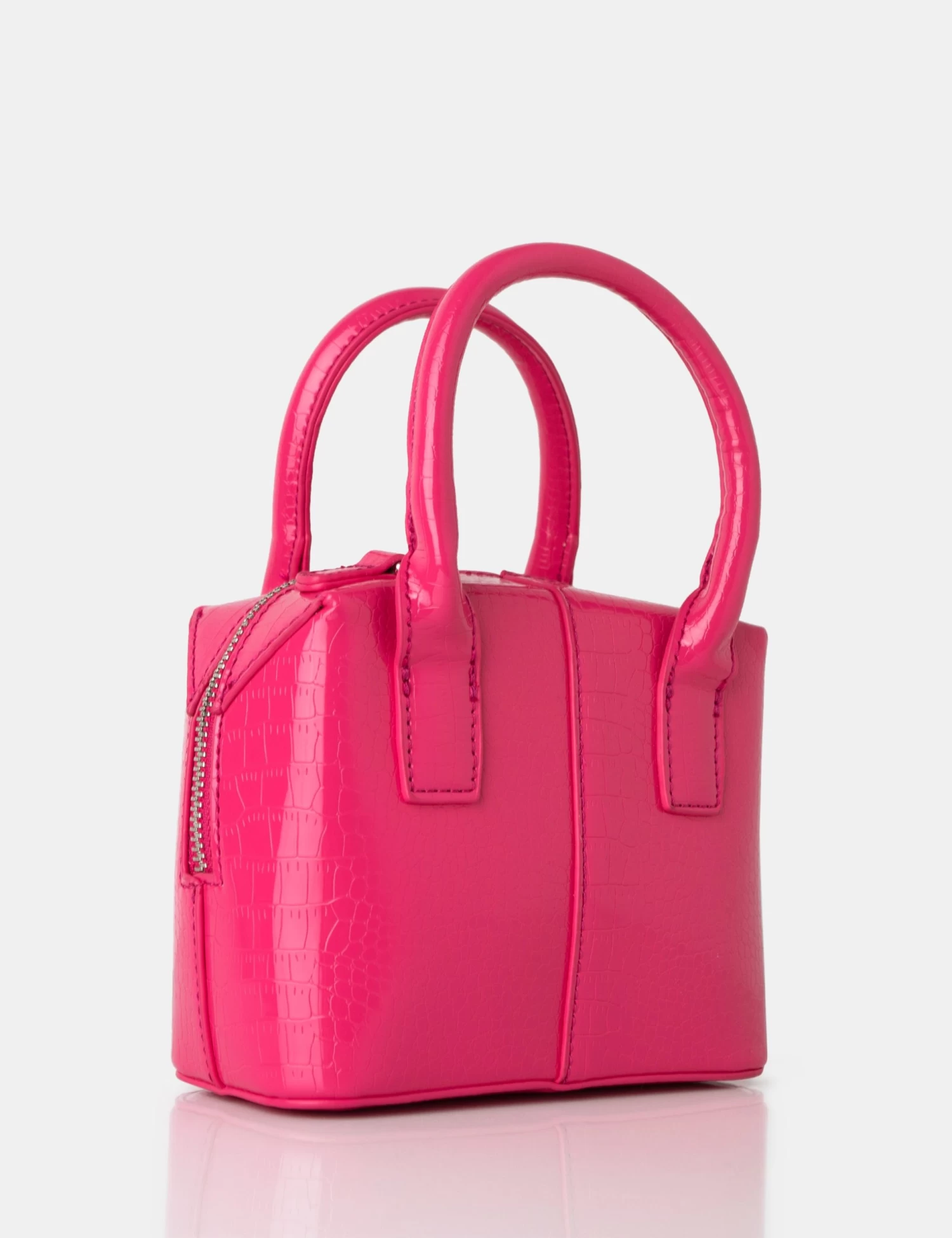 The Bode Bright Pink Croc Square Top Handle Mini Bag 2 The Bode Bright Pink Croc Square Top Handle Mini Bag - Image 2