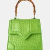 Jessica Apple Green Bamboo Top Handle Croc Mini Bag