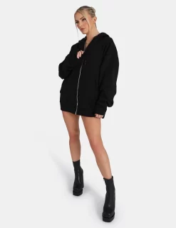Oversized Zip Through Hoodie Black -Chic Step Shop 771A33171