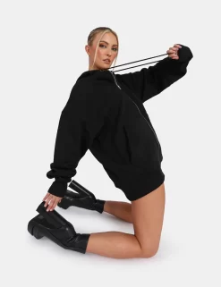 Oversized Zip Through Hoodie Black -Chic Step Shop 771A33491