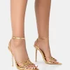 Risque Gold PU Strappy Pointed Toe Gold Stiletto Heels