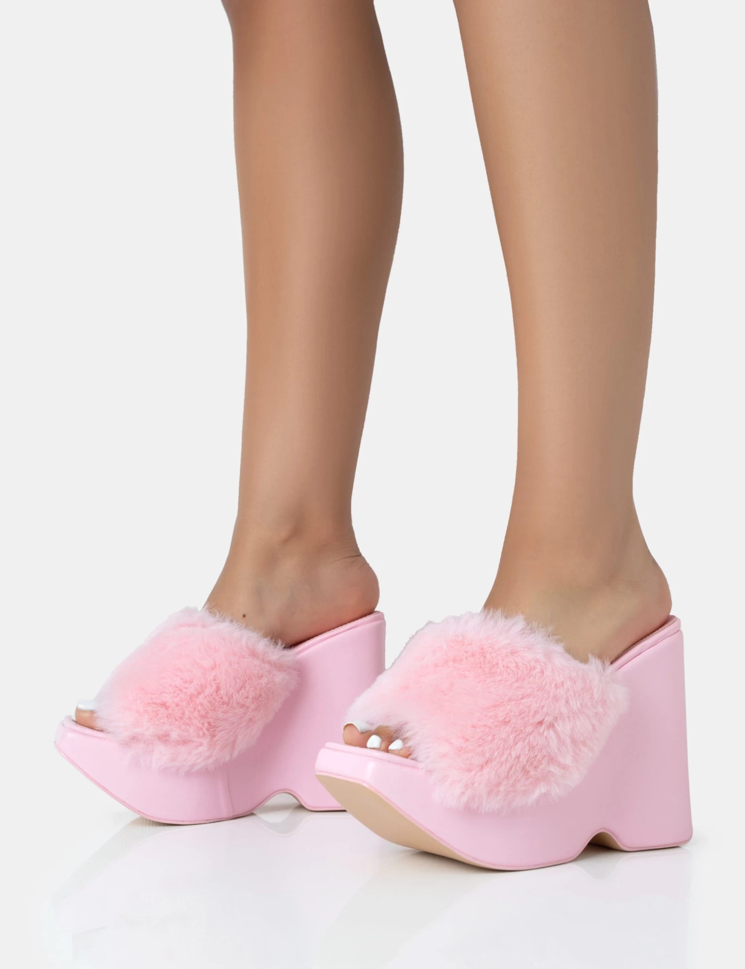 Cutie Pink Faux Fur Platform Wedge Heels 3 Cutie Pink Faux Fur Platform Wedge Heels - Image 3
