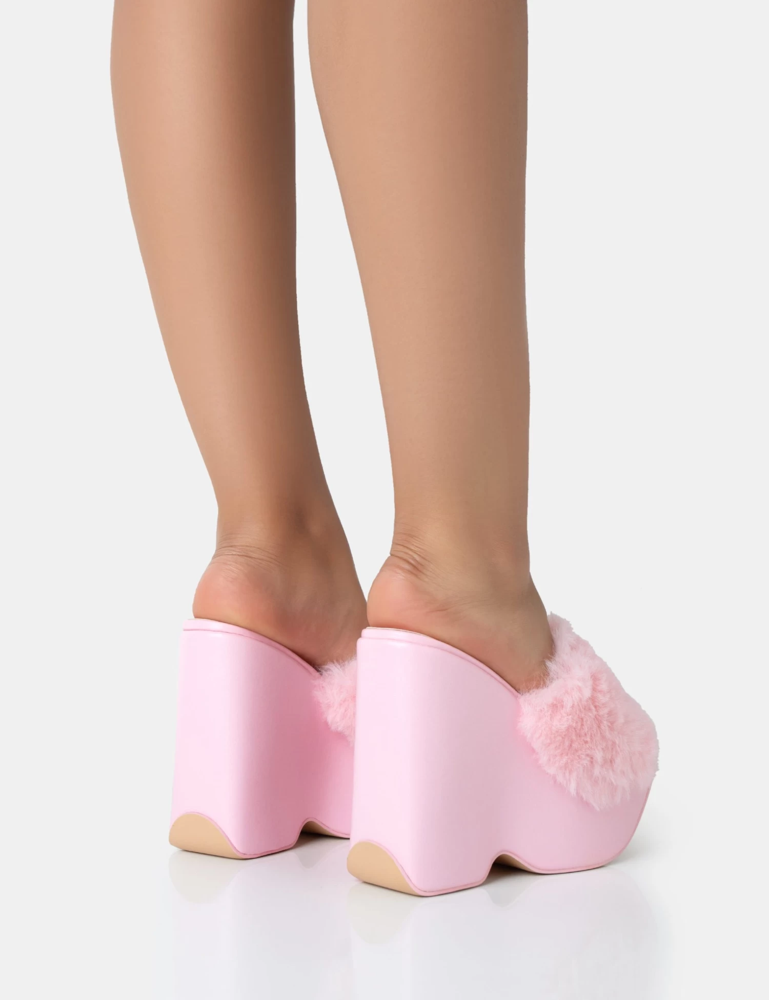 Cutie Pink Faux Fur Platform Wedge Heels 4 Cutie Pink Faux Fur Platform Wedge Heels - Image 4