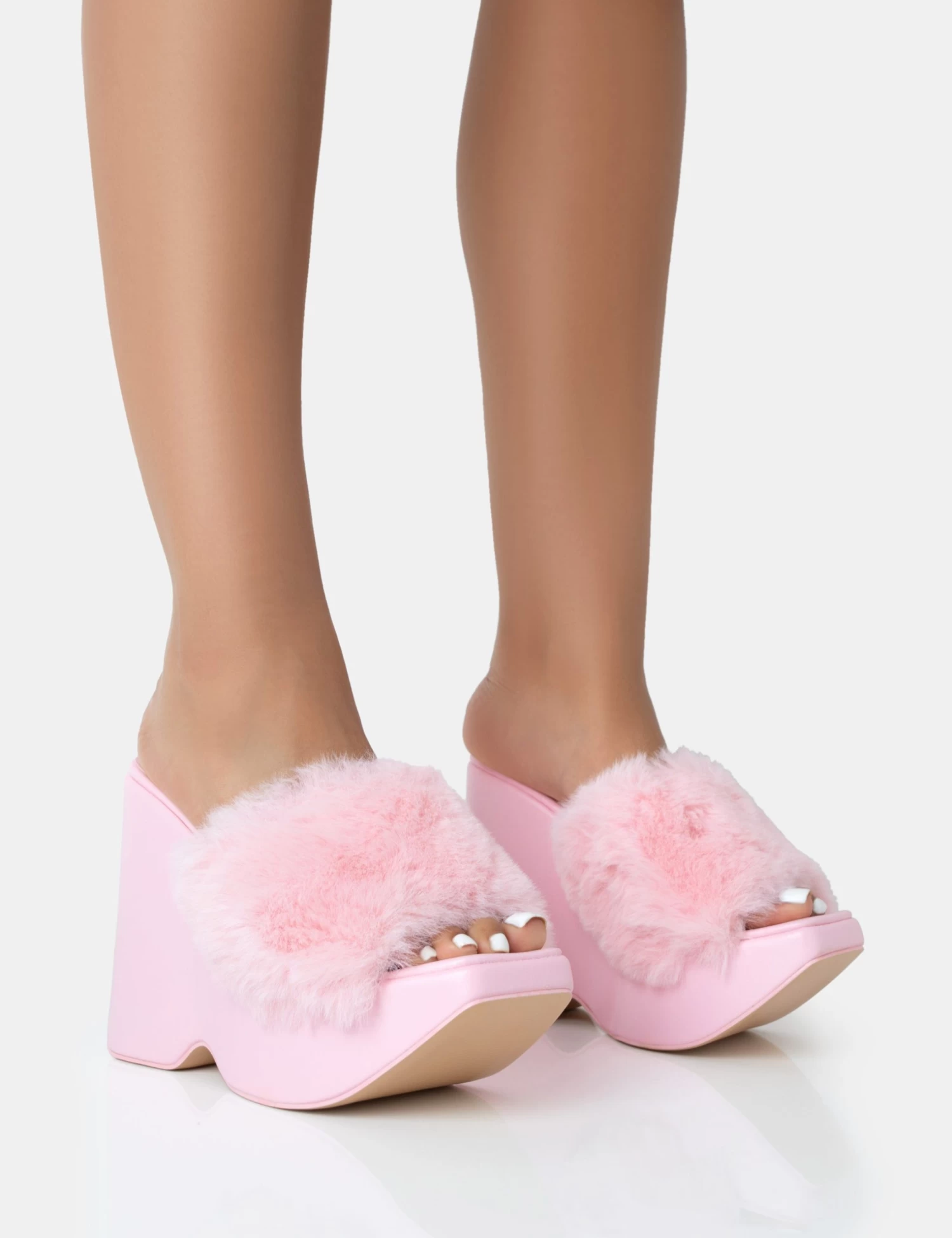 Cutie Pink Faux Fur Platform Wedge Heels 1 Cutie Pink Faux Fur Platform Wedge Heels
