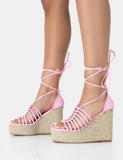 Reece Baby Pink PU Knot Strap Lace Up Raffia Wedge Heels 6 Reece Baby Pink PU Knot Strap Lace Up Raffia Wedge Heels -Chic Step Shop 771A3441 scaled