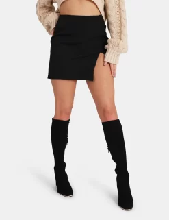 Split Front Mini Skirt Black -Chic Step Shop 771A34461