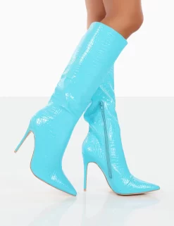 Horizon Wide Fit Blue Patent Knee High Boots -Chic Step Shop 771A3462