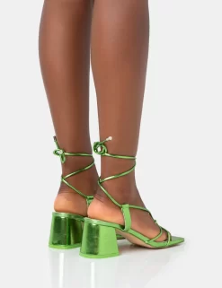Aloha Green Metallic Lace Up Block Mid Heeled Sandals -Chic Step Shop 771A3542 scaled