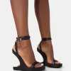 A-List Black Pu Barely There Wrap Around Platform Cut Out Wedge Heels