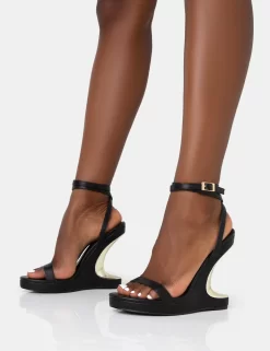 A-List Black Pu Barely There Wrap Around Platform Cut Out Wedge Heels -Chic Step Shop 771A3606 scaled