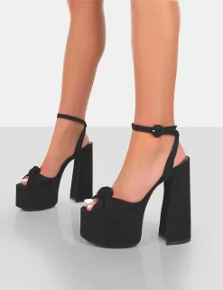 Knot On Black Faux Suede Knotted Platform High Heeled Sandals -Chic Step Shop 771A4049