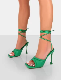 Gracie Green Pu Square Peep Toe Lace Up Stiletto Heels -Chic Step Shop 771A4069copy