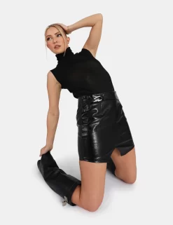 Sheer Knit Roll Neck Top In Black -Chic Step Shop 771A43511