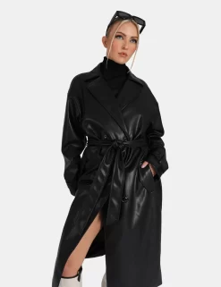 Longline Pu Belted Black Trench 8 Longline Pu Belted Black Trench -Chic Step Shop 771A44371