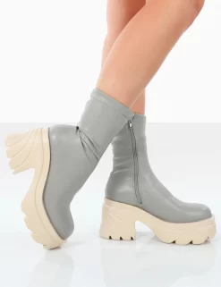 Jennie Grey Pu Platform Chunky Sole Heeled Ankle Boots 7 Jennie Grey Pu Platform Chunky Sole Heeled Ankle Boots -Chic Step Shop 771A4491