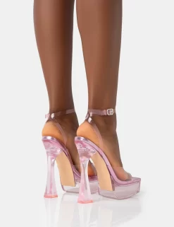 Doll Pink Metallic Perspex Strappy Ankle Platform Square Toe Flared Block Heel -Chic Step Shop 771A4505 scaled