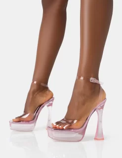 Doll Pink Metallic Perspex Strappy Ankle Platform Square Toe Flared Block Heel -Chic Step Shop 771A4506 scaled