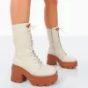 Ever Beige Laced Platform Chunky Sole Ankle Boots