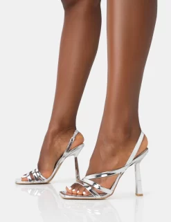 Roxie Silver Metallic Asymmetric Strap Square Toe Stiletto Heels -Chic Step Shop 771A4550 scaled