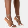 Catwalk White Pu Chain Strappy Square Toe Stiletto Heels