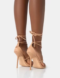 Leilani Natural Nude Pu Strappy Lace Up Square Toe Stiletto Heels -Chic Step Shop 771A4591 scaled