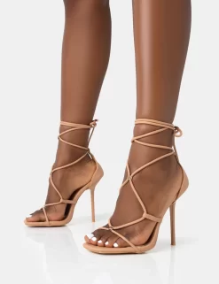 Leilani Natural Nude Pu Strappy Lace Up Square Toe Stiletto Heels -Chic Step Shop 771A4592 scaled