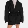 Belted Puffer Blazer Black