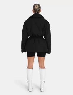 Belted Puffer Blazer Black -Chic Step Shop 771A46241