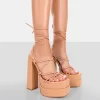 Glow Girl Nude PU Lace Up Platform High Heels