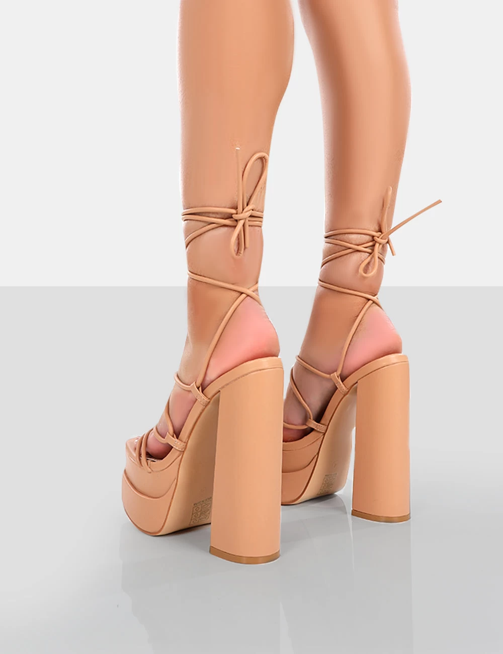 Glow Girl Nude PU Lace Up Platform High Heels 2 Glow Girl Nude PU Lace Up Platform High Heels - Image 2