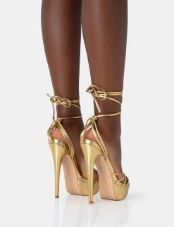 Muse Gold Metallic PU Strappy Lace Up Platform Pointed Toe Stiletto Heels -Chic Step Shop 771A4676 scaled