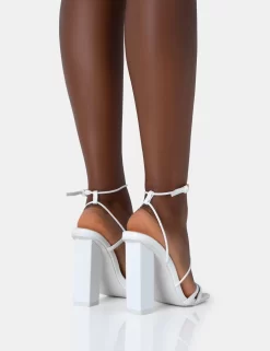Marley White PU Strappy Barely There Square Toe Block Heels -Chic Step Shop 771A4714 scaled