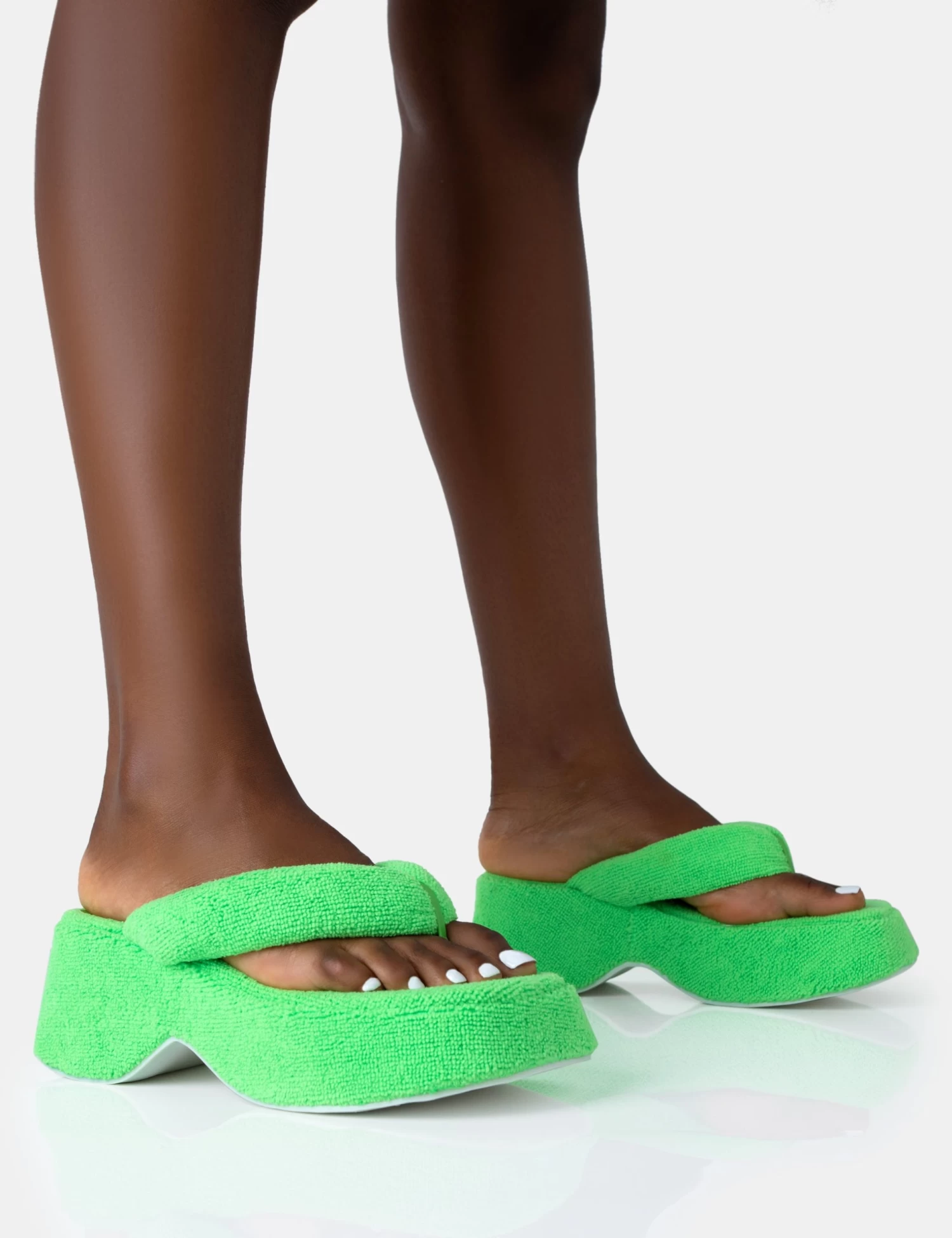 Havana Lime Towelling Flip Flop Chunky Platform Sandals 1 Havana Lime Towelling Flip Flop Chunky Platform Sandals