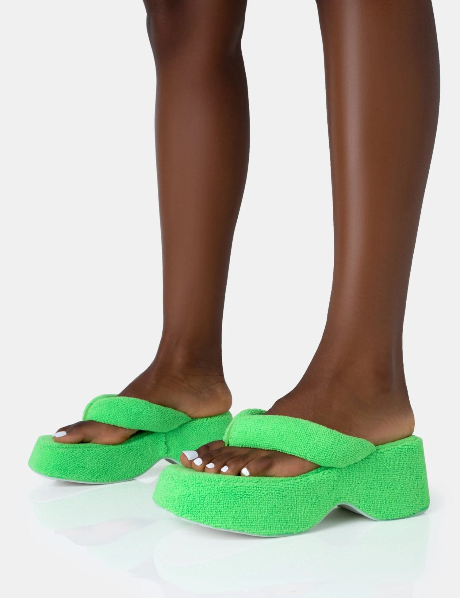 Havana Lime Towelling Flip Flop Chunky Platform Sandals 3 Havana Lime Towelling Flip Flop Chunky Platform Sandals - Image 3
