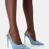 Public Desire Blaise Washed Denim Bleach Diamante Trim Stiletto Slingback Court
